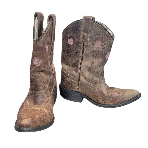 Smoky Mountain Leather Boots Cowboy Western Floral Pattern Kids Girls 11.5 R - Picture 1 of 11